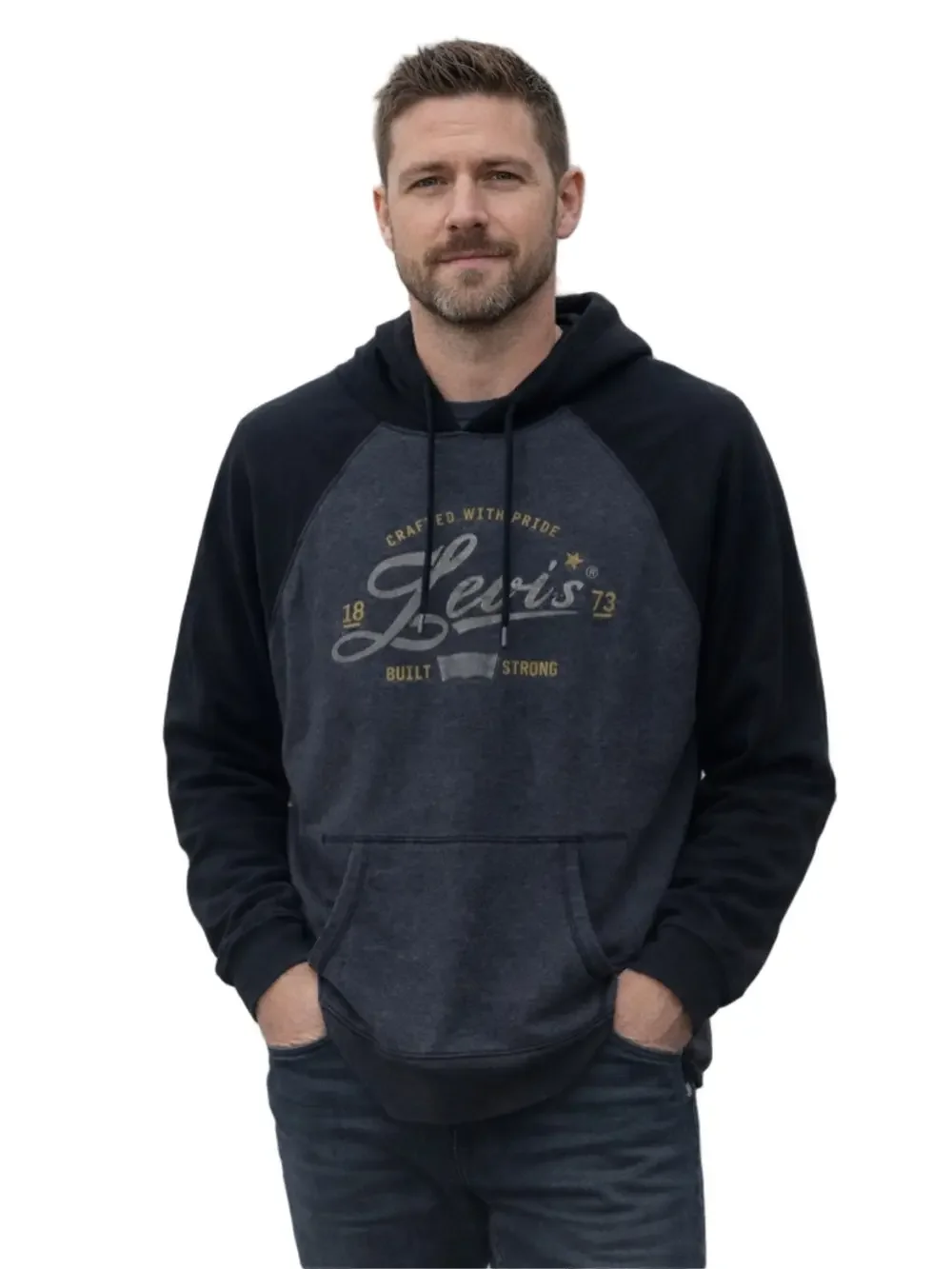 Levi's Men's Black and grey Hooded sweatshirt